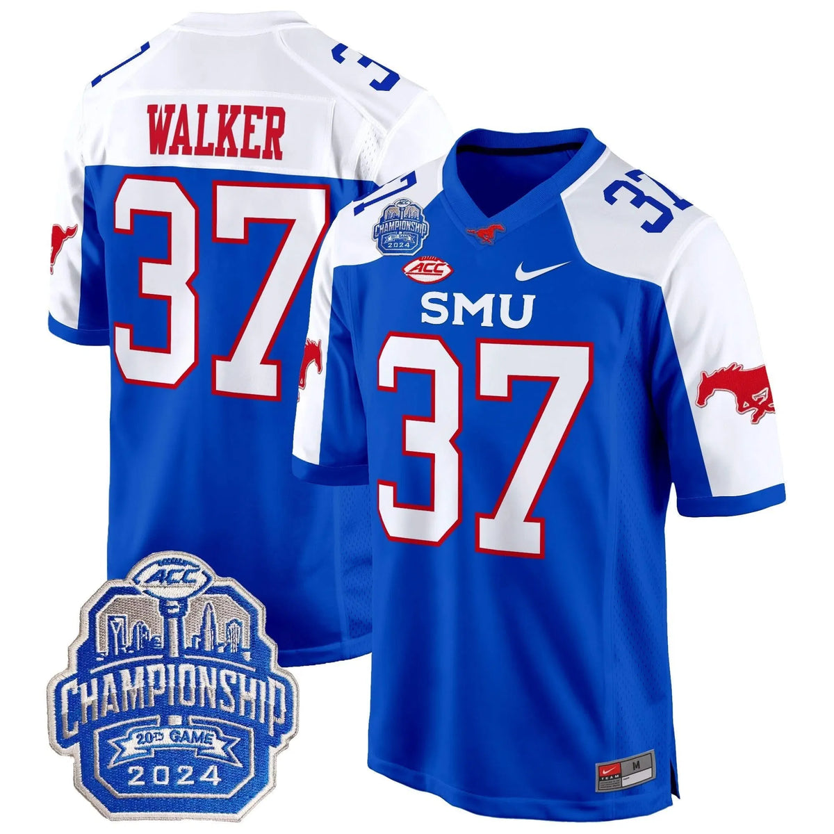 Personalized SMU 2026 ACC Championship Patch Game Jersey - Blue Alternate / Doak Walker Stitched