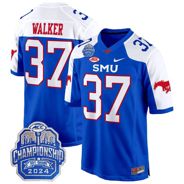 Personalized SMU 2026 ACC Championship Patch Game Jersey - Blue Alternate / Doak Walker Stitched