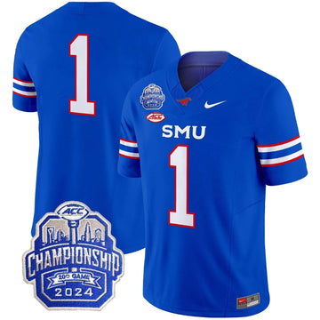 Personalized SMU 2026 ACC Championship Patch Vapor Limited Jersey - Blue / #1 Team Stitched