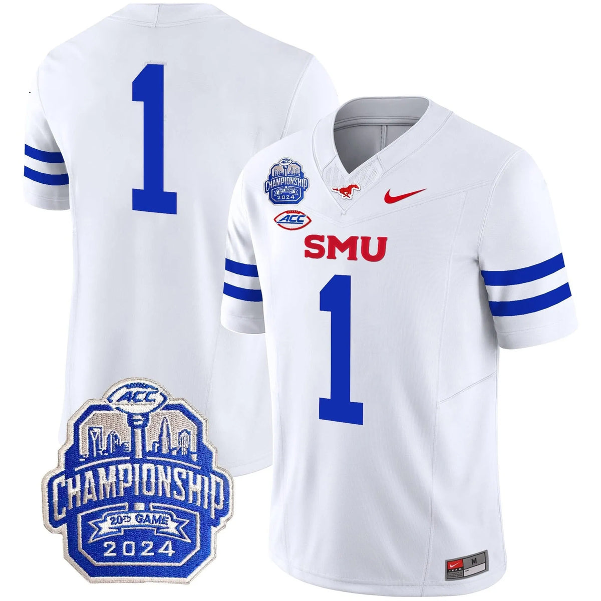 Personalized SMU 2026 ACC Championship Patch Vapor Limited Jersey - White / #1 Team Stitched