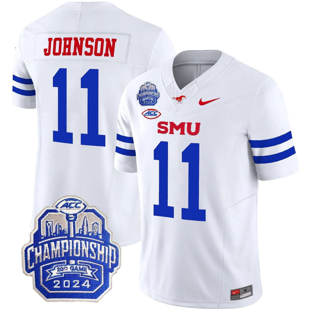 Personalized SMU 2026 ACC Championship Patch Vapor Limited Jersey - White / LJ Johnson Jr. Stitched