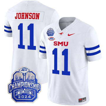 Personalized SMU 2026 ACC Championship Patch Vapor Limited Jersey - White / LJ Johnson Jr. Stitched