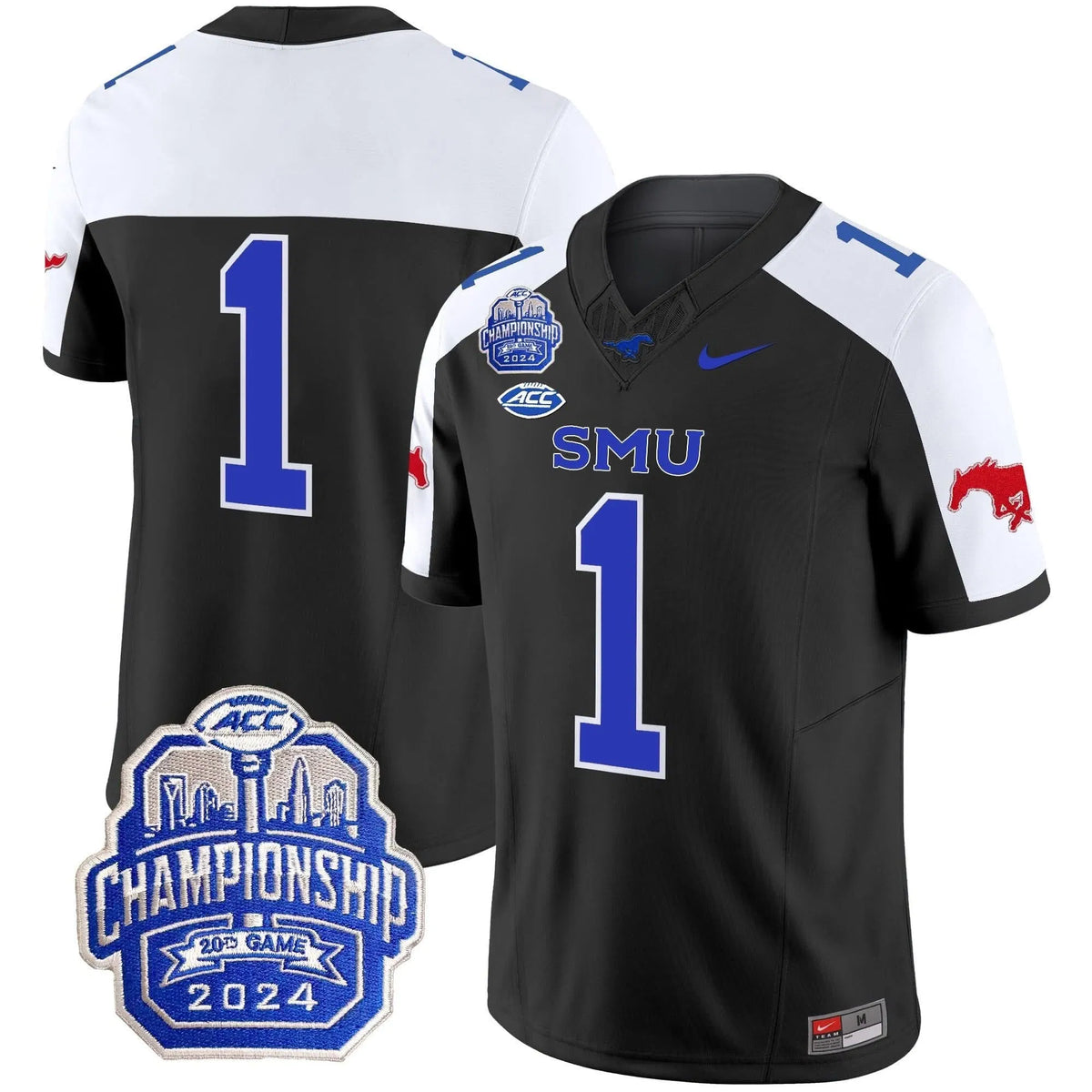 Personalized SMU 2026 ACC Championship Patch Vapor Limited Jersey - Black Alternate / #1 Team Stitched