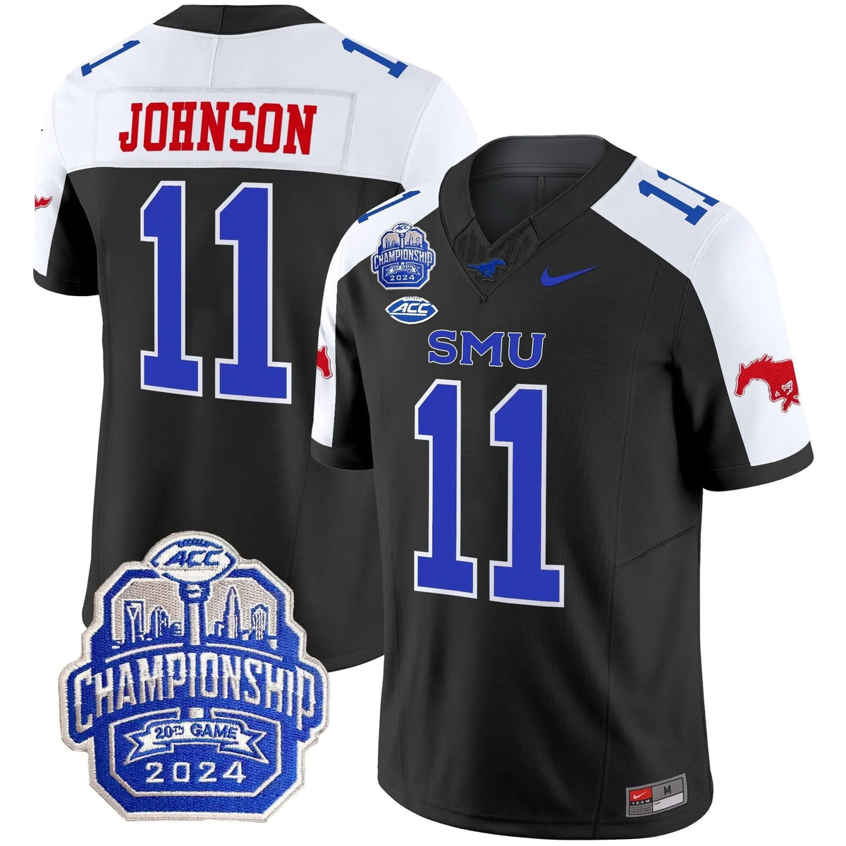 Personalized SMU 2026 ACC Championship Patch Vapor Limited Jersey - Black Alternate / LJ Johnson Jr. Stitched