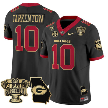 Personalized GB 2026 Sugar Bowl & Georgia Map Patch Vapor Limited Jersey - Black Gold Trim / Fran Tarkenton Stitched