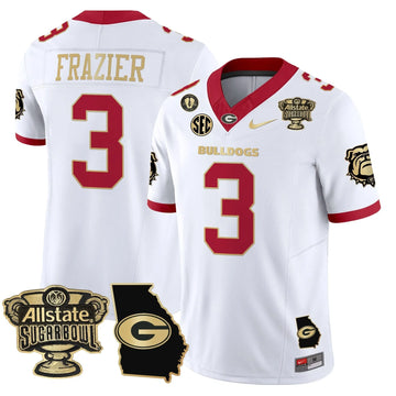 Personalized GB 2026 Sugar Bowl & Georgia Map Patch Vapor Limited Jersey - White Gold Trim / Nate Frazier Stitched