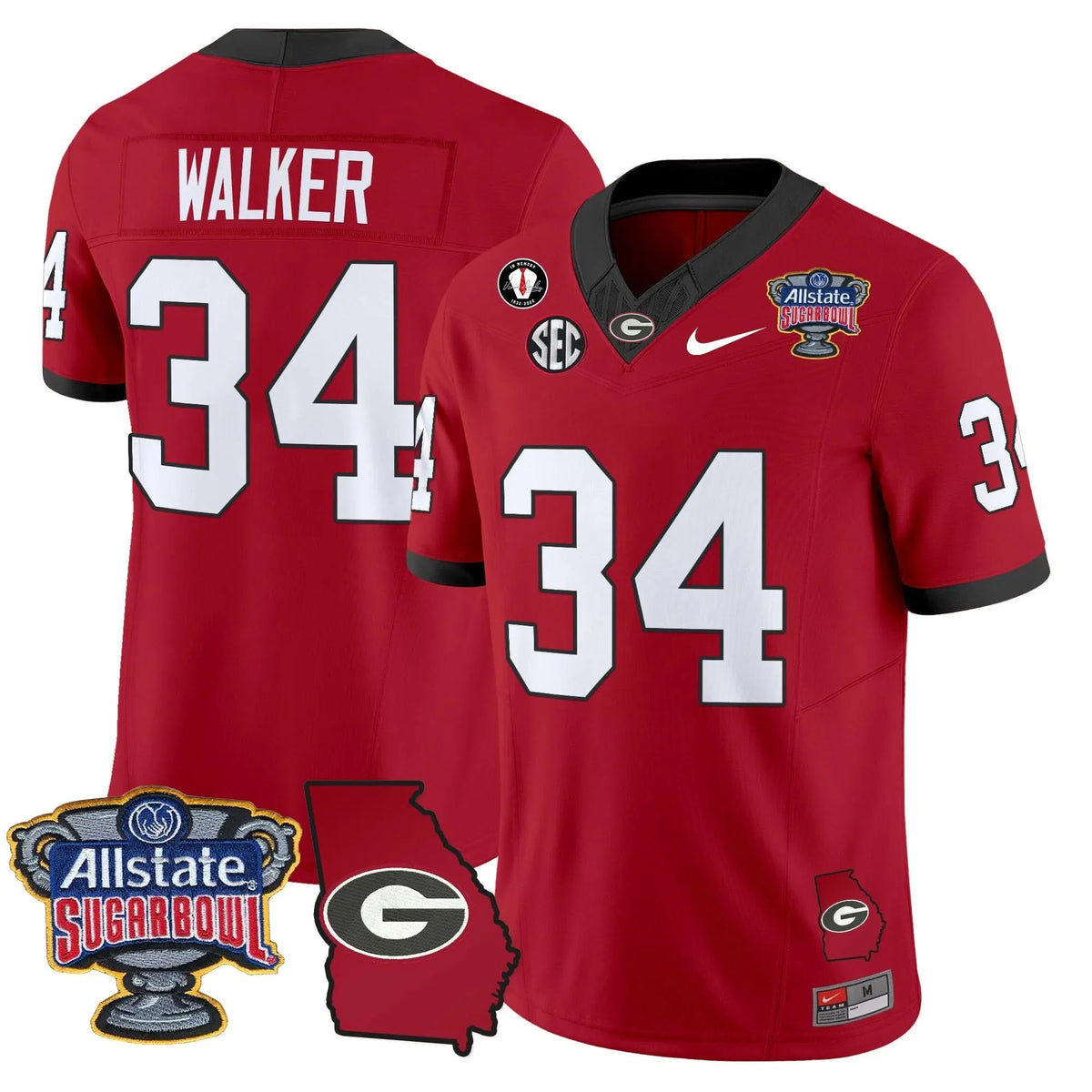 Personalized GB 2026 Sugar Bowl & Georgia Map Patch Vapor Limited Jersey - Red / Herschel Walker Stitched