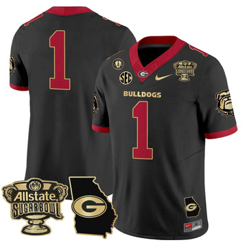 Personalized GB 2026 Sugar Bowl & Georgia Map Patch Vapor Limited Jersey - Black Gold Trim / #1 Team Stitched
