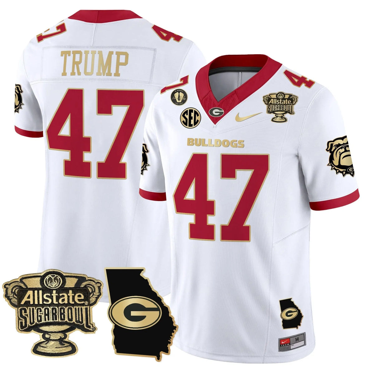 Personalized GB 2026 Sugar Bowl & Georgia Map Patch Vapor Limited Jersey - White Gold Trim / Trump Stitched