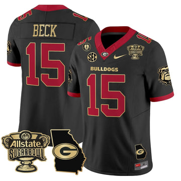 Personalized GB 2026 Sugar Bowl & Georgia Map Patch Vapor Limited Jersey - Black Gold Trim / Carson Beck Stitched
