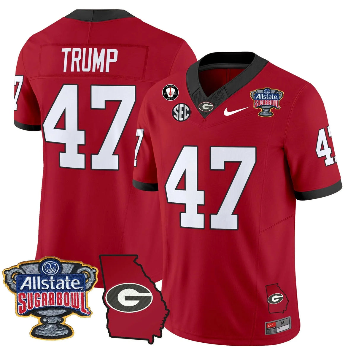 Personalized GB 2026 Sugar Bowl & Georgia Map Patch Vapor Limited Jersey - Red / Trump Stitched