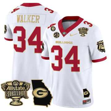 Personalized GB 2026 Sugar Bowl & Georgia Map Patch Vapor Limited Jersey - White Gold Trim / Herschel Walker Stitched