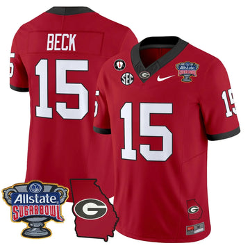 Personalized GB 2026 Sugar Bowl & Georgia Map Patch Vapor Limited Jersey - Red / Carson Beck Stitched