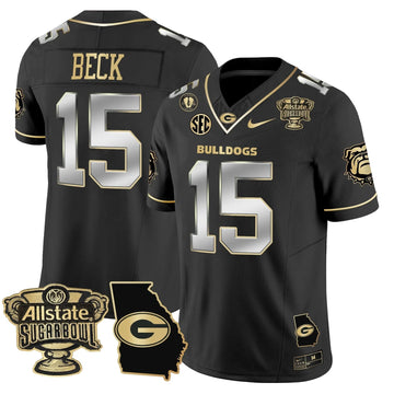 Personalized GB 2026 Sugar Bowl & Georgia Map Patch Vapor Limited Jersey - Black Gold / Carson Beck Stitched