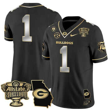 Personalized GB 2026 Sugar Bowl & Georgia Map Patch Vapor Limited Jersey - Black Gold / #1 Team Stitched