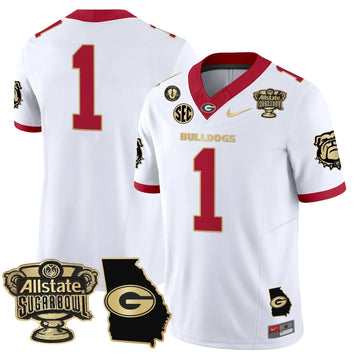 Personalized GB 2026 Sugar Bowl & Georgia Map Patch Vapor Limited Jersey - White Gold Trim / #1 Team Stitched