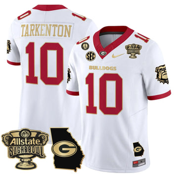 Personalized GB 2026 Sugar Bowl & Georgia Map Patch Vapor Limited Jersey - White Gold Trim / Fran Tarkenton Stitched