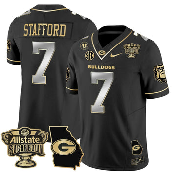 Personalized GB 2026 Sugar Bowl & Georgia Map Patch Vapor Limited Jersey - Black Gold / Matthew Stafford Stitched