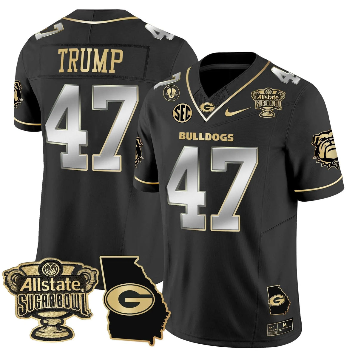 Personalized GB 2026 Sugar Bowl & Georgia Map Patch Vapor Limited Jersey - Black Gold / Trump Stitched