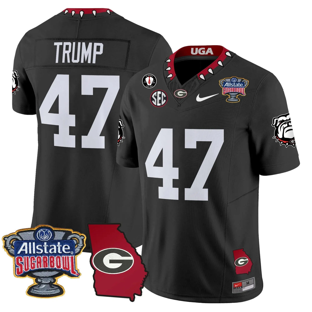 Personalized GB 2026 Sugar Bowl & Georgia Map Patch Vapor Limited Jersey - Black / Trump Stitched