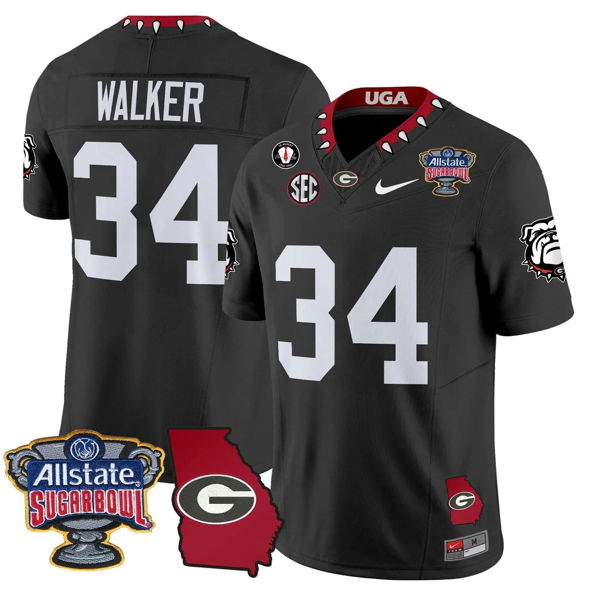 Personalized GB 2026 Sugar Bowl & Georgia Map Patch Vapor Limited Jersey - Black / Herschel Walker Stitched