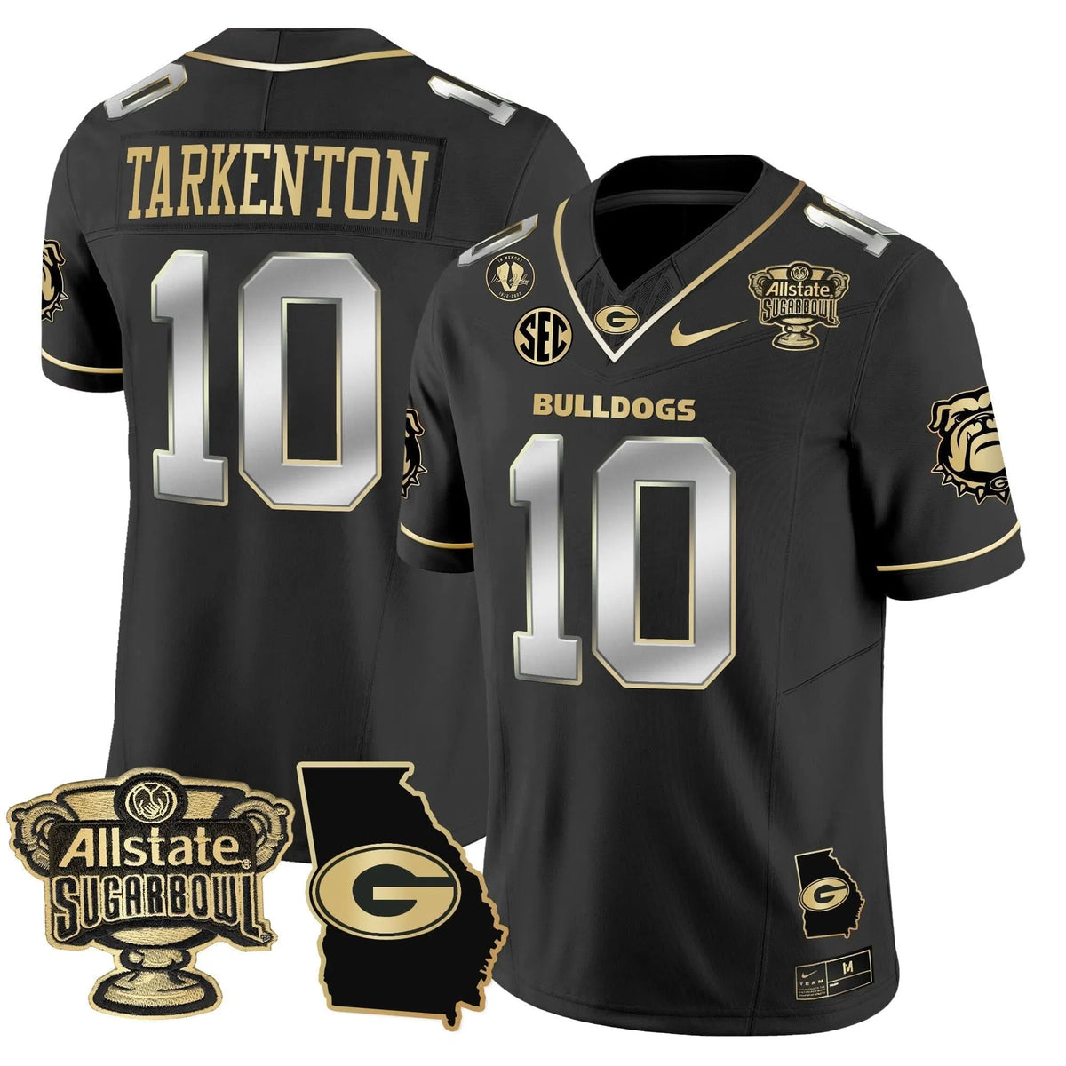 Personalized GB 2026 Sugar Bowl & Georgia Map Patch Vapor Limited Jersey - Black Gold / Fran Tarkenton Stitched