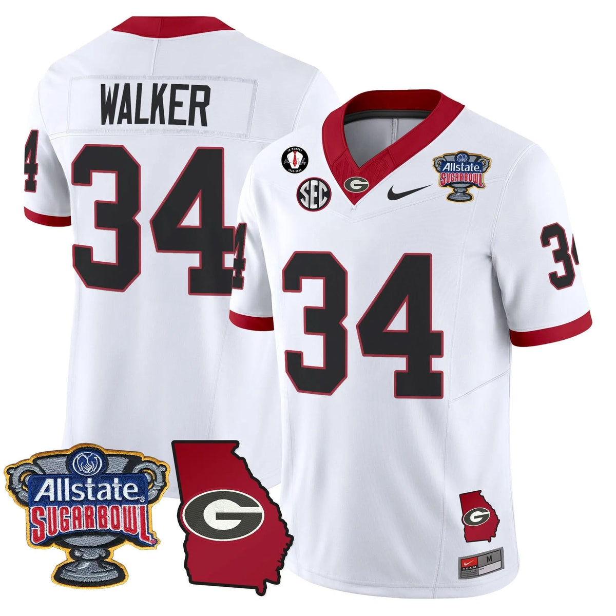 Personalized GB 2026 Sugar Bowl & Georgia Map Patch Vapor Limited Jersey - White / Herschel Walker Stitched