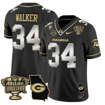 Personalized GB 2026 Sugar Bowl & Georgia Map Patch Vapor Limited Jersey - Black Gold / Herschel Walker Stitched