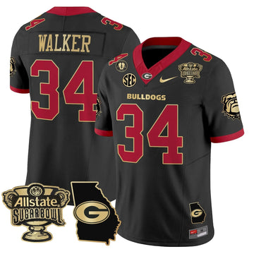 Personalized GB 2026 Sugar Bowl & Georgia Map Patch Vapor Limited Jersey - Black Gold Trim / Herschel Walker Stitched