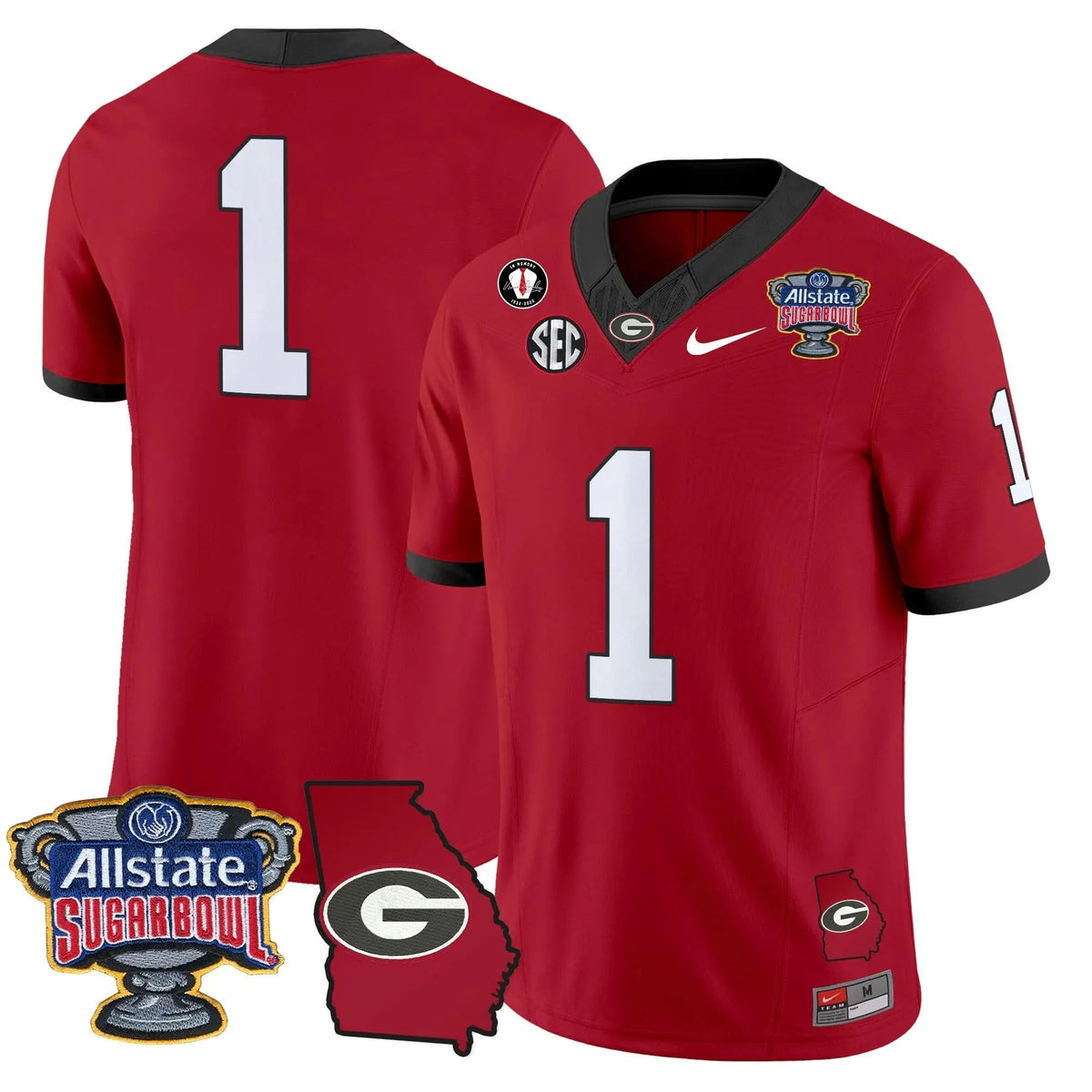 Personalized GB 2026 Sugar Bowl & Georgia Map Patch Vapor Limited Jersey - Red / #1 Team Stitched