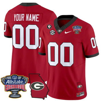 Personalized GB 2026 Sugar Bowl & Georgia Map Patch Vapor Limited Custom Jersey - Red Stitched
