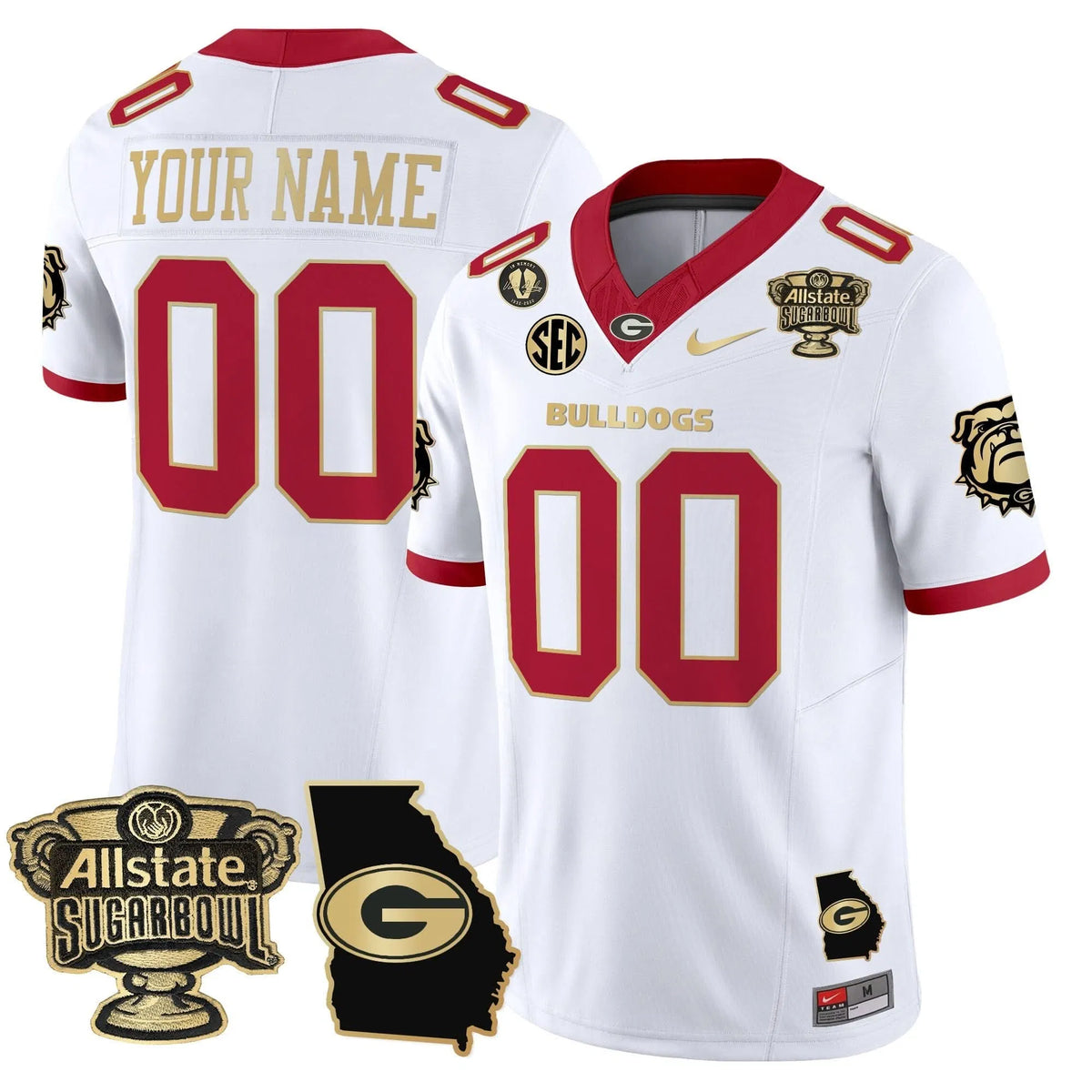 Personalized GB 2026 Sugar Bowl & Georgia Map Patch Vapor Limited Custom Jersey - White Gold Trim Stitched