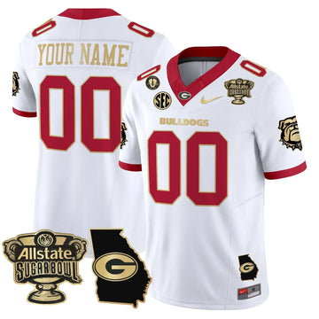 Personalized GB 2026 Sugar Bowl & Georgia Map Patch Vapor Limited Custom Jersey - White Gold Trim Stitched