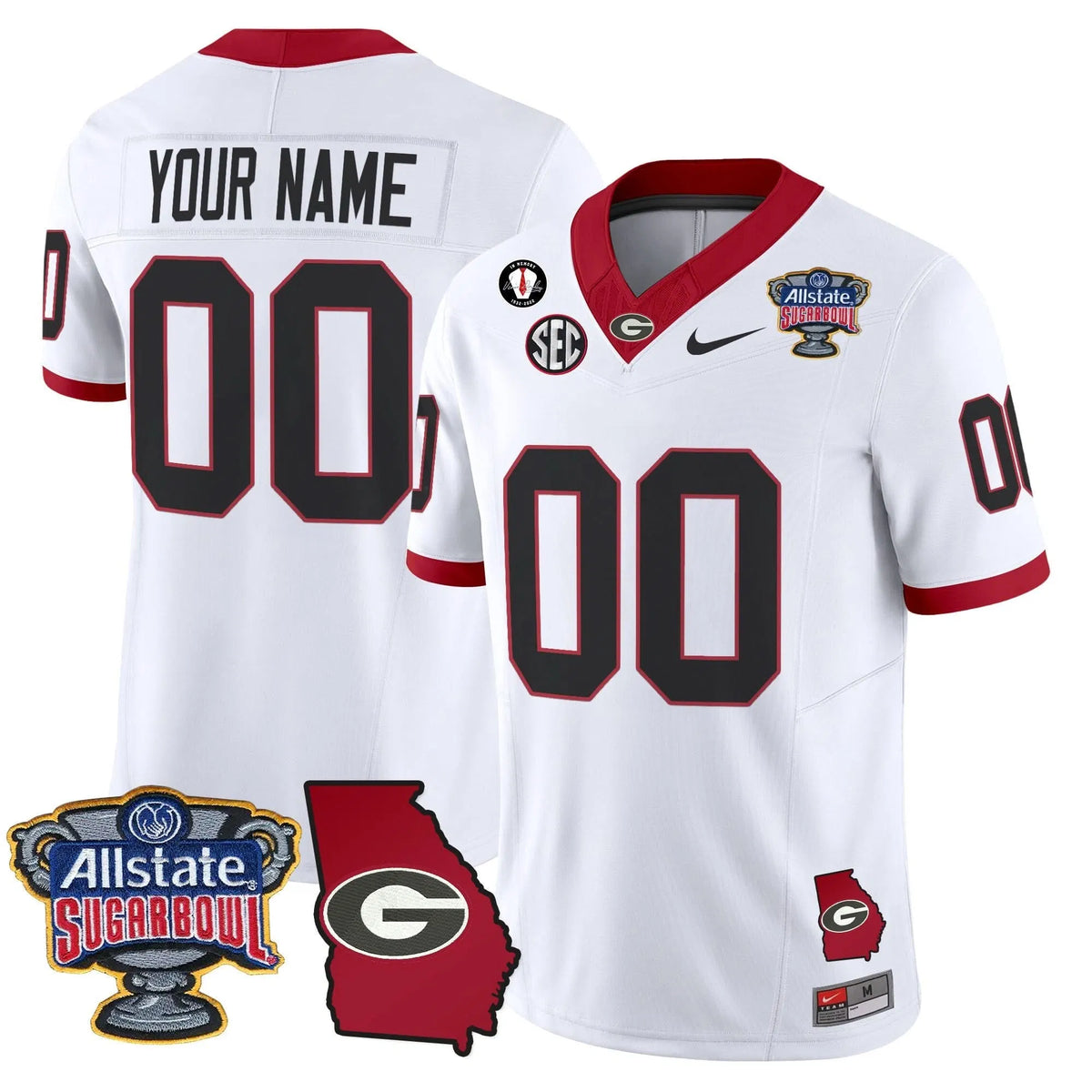 Personalized GB 2026 Sugar Bowl & Georgia Map Patch Vapor Limited Custom Jersey - White Stitched