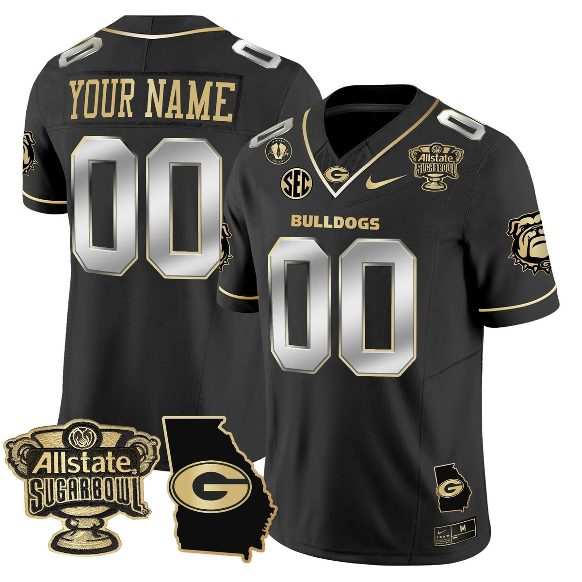 Personalized GB 2026 Sugar Bowl & Georgia Map Patch Vapor Limited Custom Jersey - Black Gold Stitched