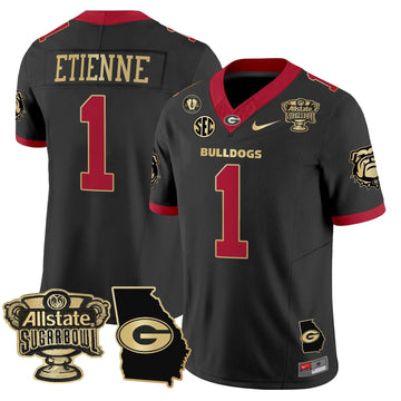 Personalized GB 2026 Sugar Bowl & Georgia Map Patch Vapor Limited Jersey - Black Gold Trim / Trevor Etienne Stitched