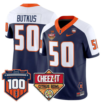 Personalized ILL 2026 Cheez-It Citrus Bowl Patch Vapor Limited Jersey - Navy Alternate / Dick Butkus Stitched