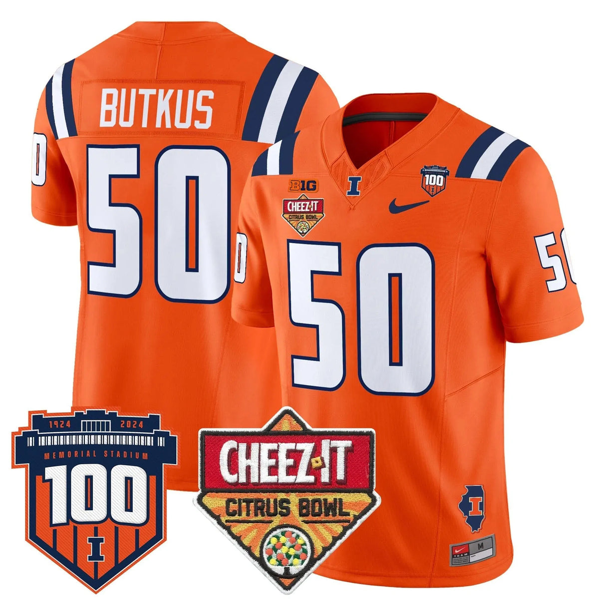 Personalized ILL 2026 Cheez-It Citrus Bowl Patch Vapor Limited Jersey - Orange / Dick Butkus Stitched