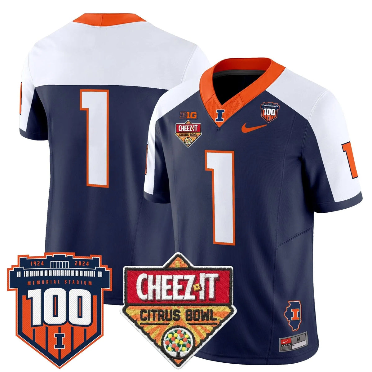Personalized ILL 2026 Cheez-It Citrus Bowl Patch Vapor Limited Jersey - Navy Alternate / #1 Team Stitched