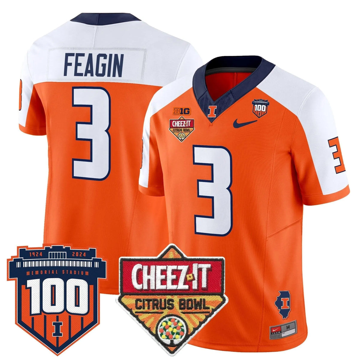 Personalized ILL 2026 Cheez-It Citrus Bowl Patch Vapor Limited Jersey - Orange Alternate / Kaden Feagin Stitched
