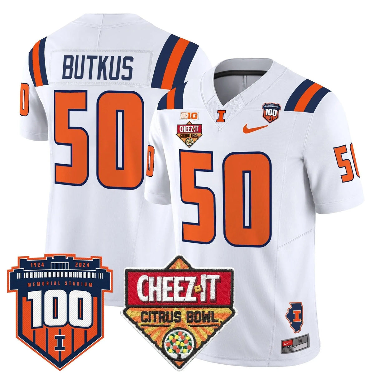 Personalized ILL 2026 Cheez-It Citrus Bowl Patch Vapor Limited Jersey - White / Dick Butkus Stitched