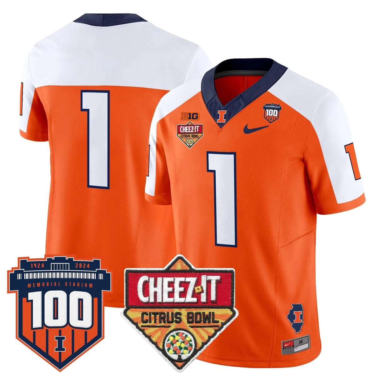 Personalized ILL 2026 Cheez-It Citrus Bowl Patch Vapor Limited Jersey - Orange Alternate / #1 Team Stitched