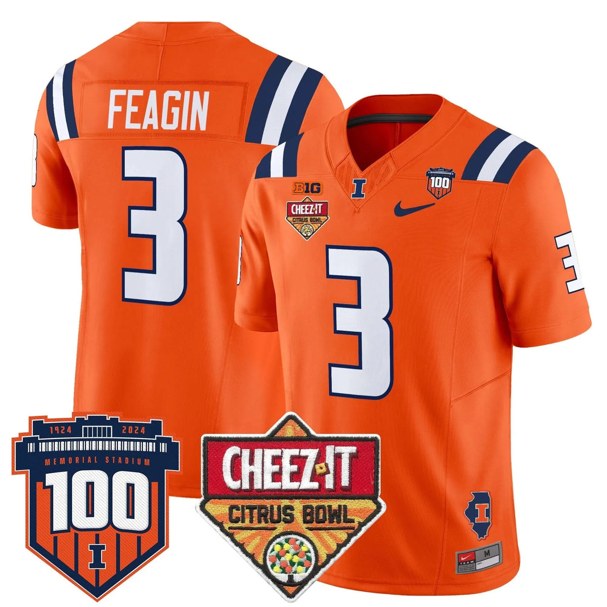 Personalized ILL 2026 Cheez-It Citrus Bowl Patch Vapor Limited Jersey - Orange / Kaden Feagin Stitched