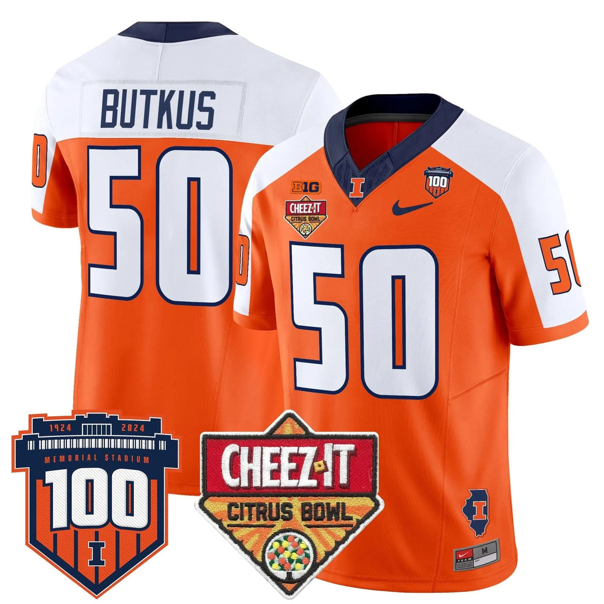 Personalized ILL 2026 Cheez-It Citrus Bowl Patch Vapor Limited Jersey - Orange Alternate / Dick Butkus Stitched