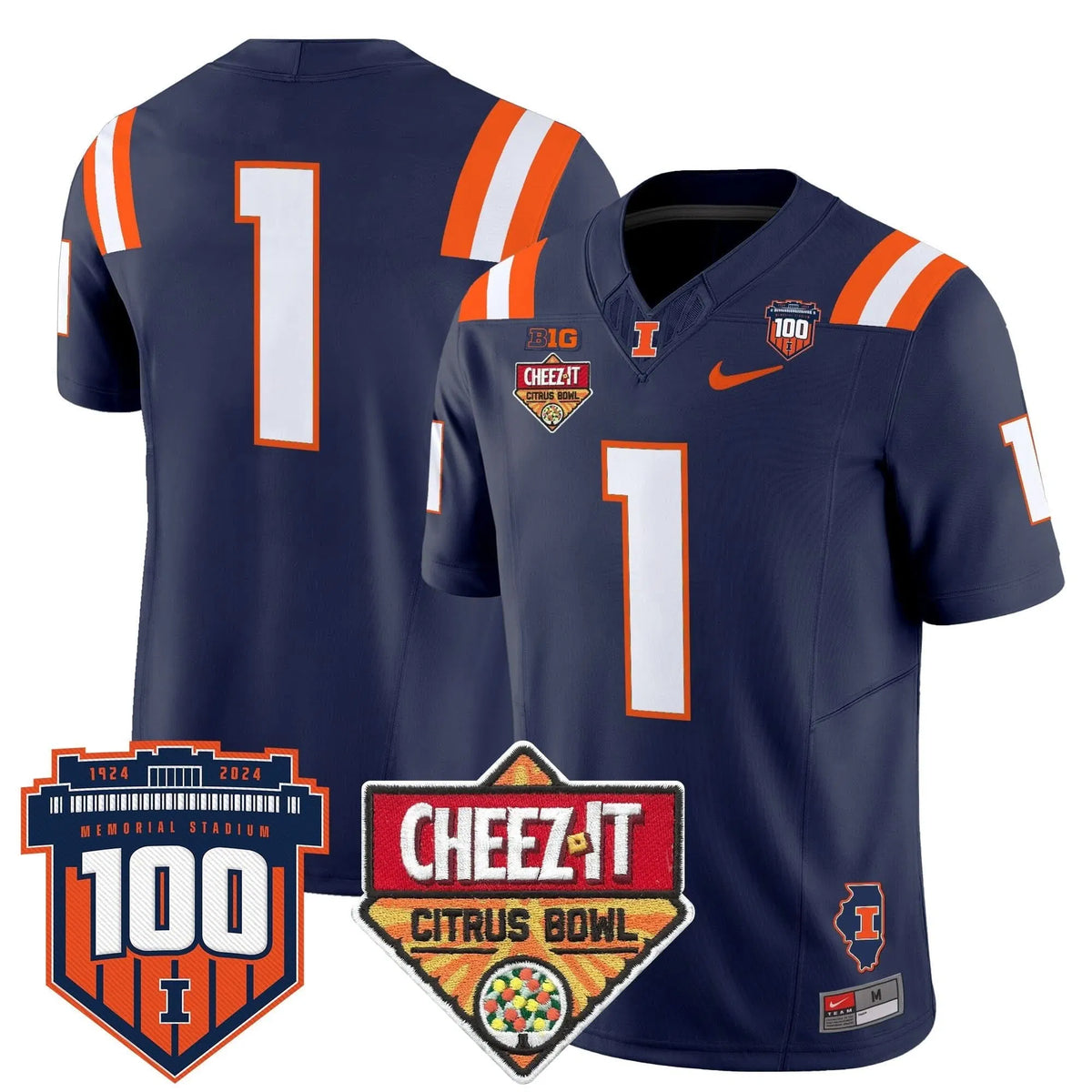 Personalized ILL 2026 Cheez-It Citrus Bowl Patch Vapor Limited Jersey - Navy / #1 Team Stitched
