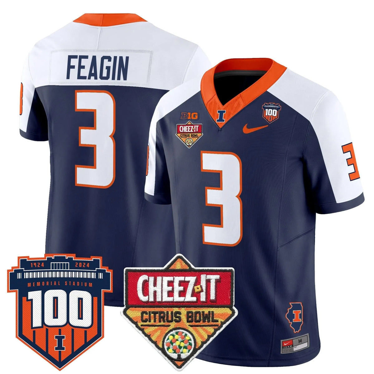 Personalized ILL 2026 Cheez-It Citrus Bowl Patch Vapor Limited Jersey - Navy Alternate / Kaden Feagin Stitched