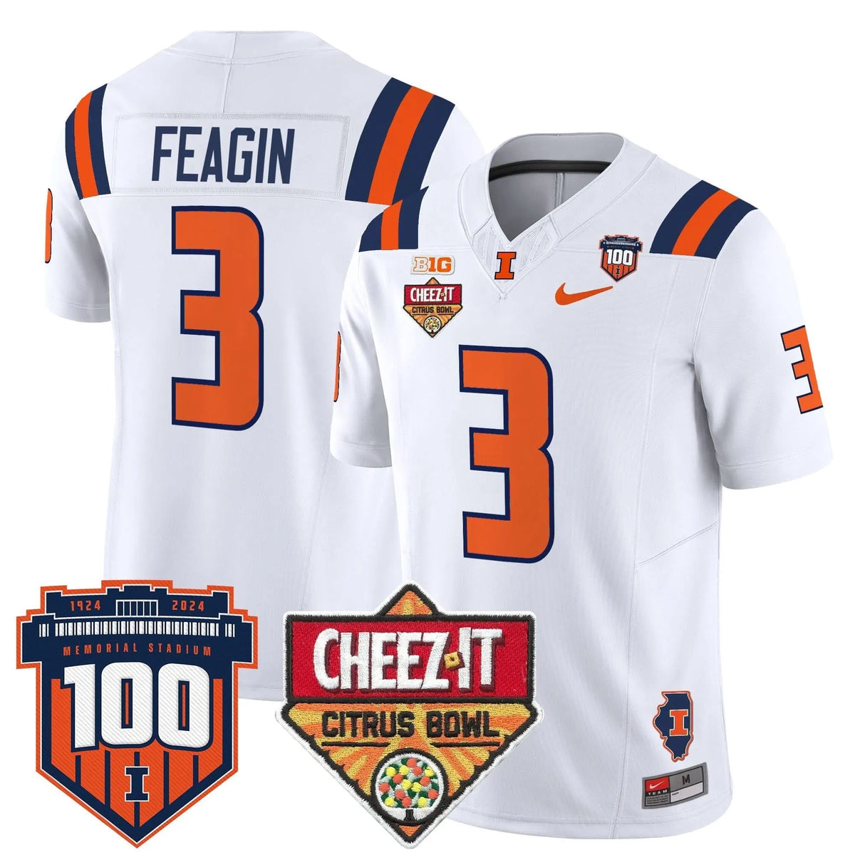 Personalized ILL 2026 Cheez-It Citrus Bowl Patch Vapor Limited Jersey - White / Kaden Feagin Stitched