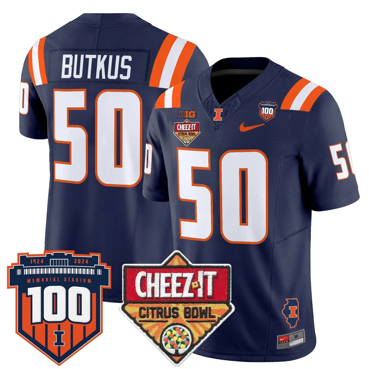 Personalized ILL 2026 Cheez-It Citrus Bowl Patch Vapor Limited Jersey - Navy / Dick Butkus Stitched