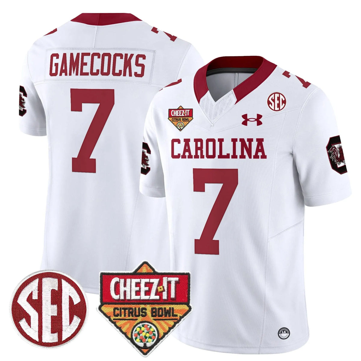 Personalized SCG 1980 Throwback Cheez-It Citrus Bowl Patch Vapor Limited Jersey - White / Gamecocks Stitched