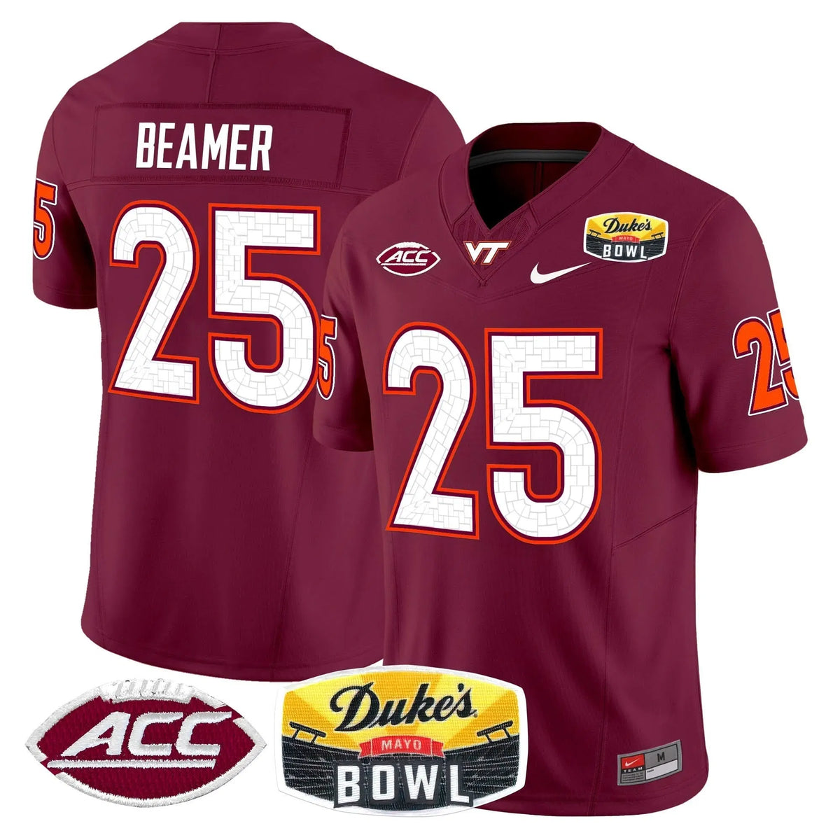 Personalized VTH 2026 Duke's Mayo Bowl Patch Vapor Limited Jersey - Maroon / Frank Beamer Stitched